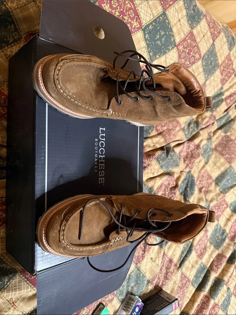 Lucchese Men’s Tan Brown Suede Chukka Moc-Toe Boots